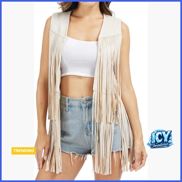 Jackets & Blazers - Faux Suede Fringe Vest Western Cowgirl Tassel Top